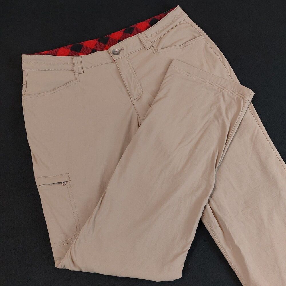 Eddie Bauer Travex Flannel Lined Cargo Pants Women's 10 (Fit 34x32) Beige Hiking